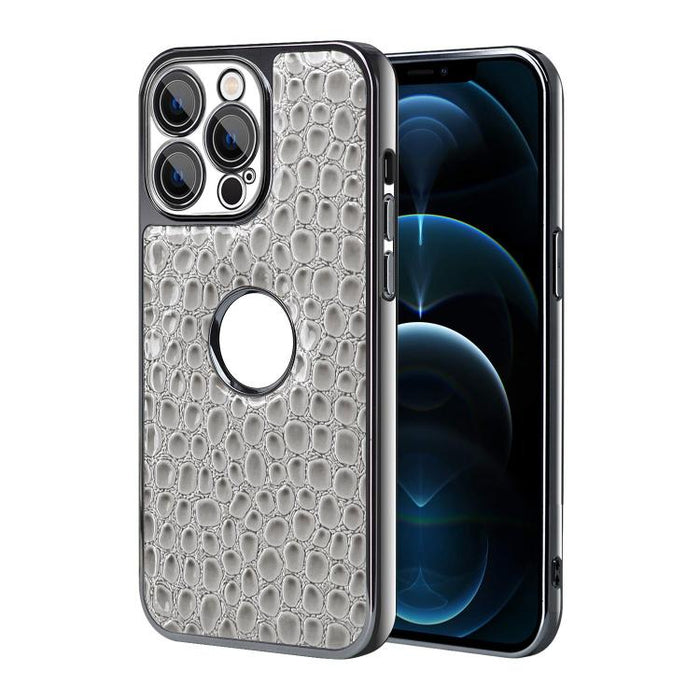 Funda para teléfono con marco galvanizado con textura de cocodrilo perlado y piel vegana., For iPhone 12 Pro Max, For iPhone 12 Pro, For iPhone 11 Pro Max, For iPhone 11, For iPhone 11 Pro