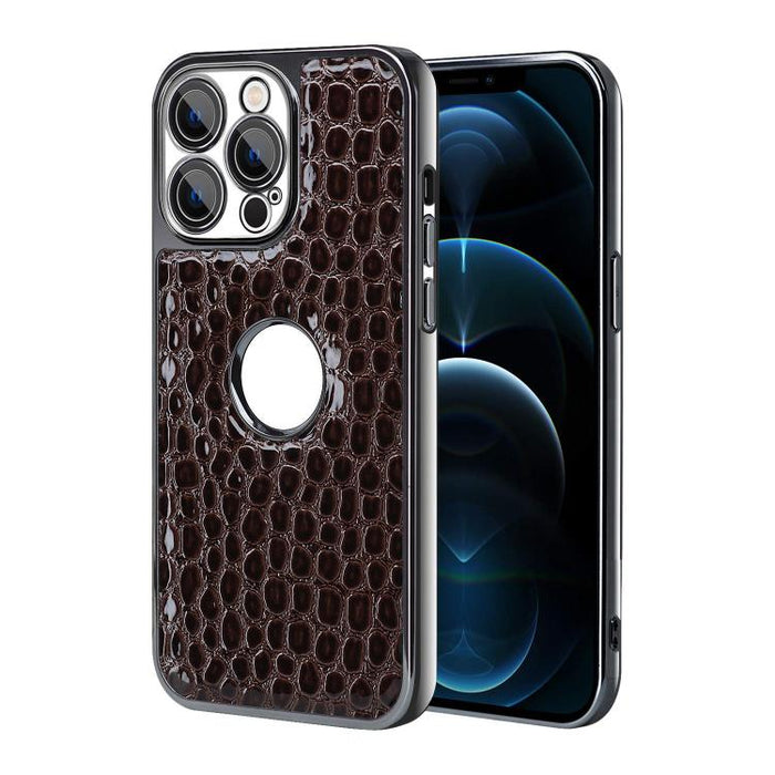 Funda para teléfono con marco galvanizado con textura de cocodrilo perlado y piel vegana., For iPhone 12 Pro Max, For iPhone 12 Pro, For iPhone 11 Pro Max, For iPhone 11, For iPhone 11 Pro