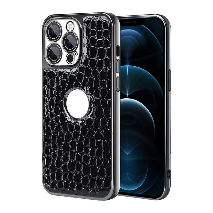 Funda para teléfono con marco galvanizado con textura de cocodrilo perlado y piel vegana., For iPhone 12 Pro Max, For iPhone 12 Pro, For iPhone 11 Pro Max, For iPhone 11, For iPhone 11 Pro