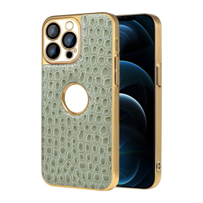 Funda para teléfono con marco galvanizado con textura de cocodrilo perlado y piel vegana., For iPhone 12 Pro Max, For iPhone 12 Pro, For iPhone 11 Pro Max, For iPhone 11, For iPhone 11 Pro