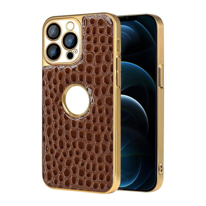 Funda para teléfono con marco galvanizado con textura de cocodrilo perlado y piel vegana., For iPhone 12 Pro Max, For iPhone 12 Pro, For iPhone 11 Pro Max, For iPhone 11, For iPhone 11 Pro