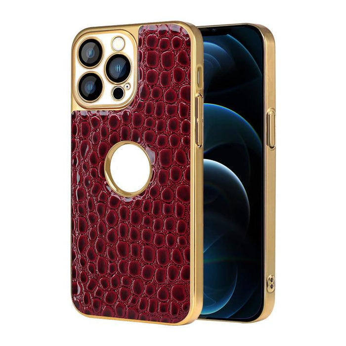 Funda para teléfono con marco galvanizado con textura de cocodrilo perlado y piel vegana., For iPhone 12 Pro Max, For iPhone 12 Pro, For iPhone 11 Pro Max, For iPhone 11, For iPhone 11 Pro