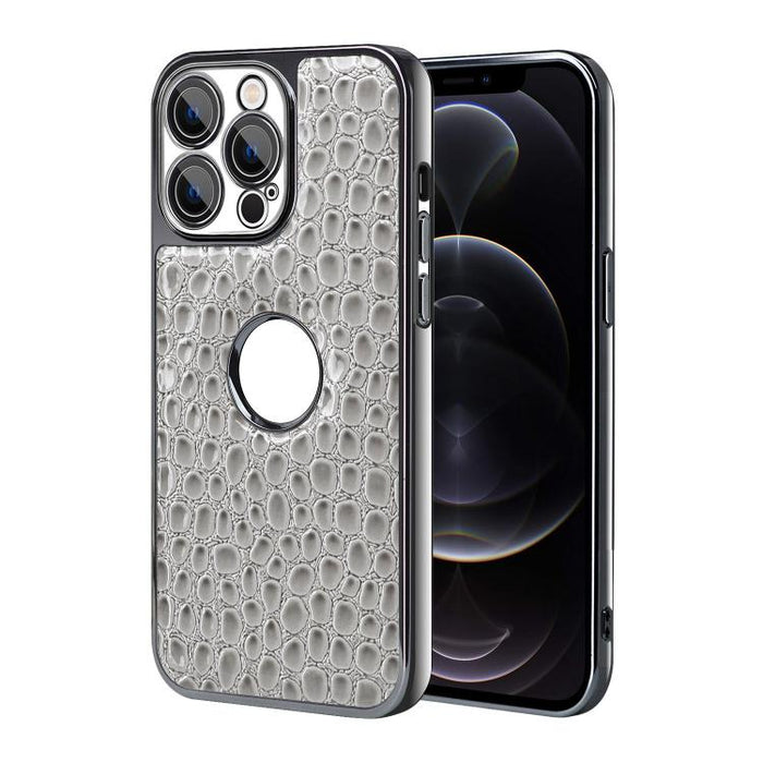 Funda para teléfono con marco galvanizado con textura de cocodrilo perlado y piel vegana., For iPhone 12 Pro Max, For iPhone 12 Pro, For iPhone 11 Pro Max, For iPhone 11, For iPhone 11 Pro