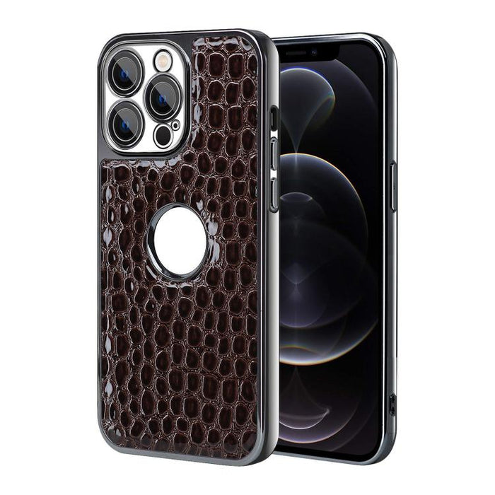Funda para teléfono con marco galvanizado con textura de cocodrilo perlado y piel vegana., For iPhone 12 Pro Max, For iPhone 12 Pro, For iPhone 11 Pro Max, For iPhone 11, For iPhone 11 Pro