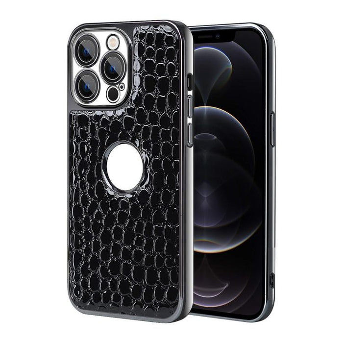 Funda para teléfono con marco galvanizado con textura de cocodrilo perlado y piel vegana., For iPhone 12 Pro Max, For iPhone 12 Pro, For iPhone 11 Pro Max, For iPhone 11, For iPhone 11 Pro