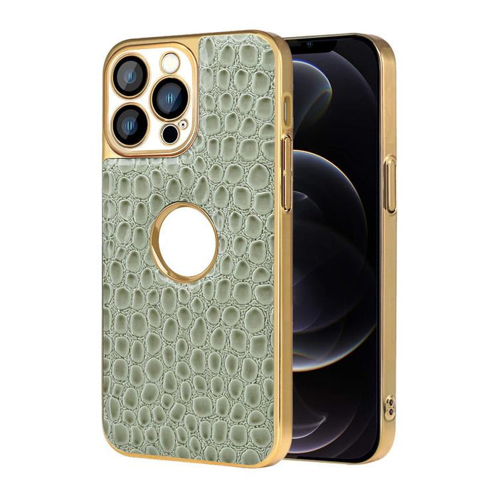 Funda para teléfono con marco galvanizado con textura de cocodrilo perlado y piel vegana., For iPhone 12 Pro Max, For iPhone 12 Pro, For iPhone 11 Pro Max, For iPhone 11, For iPhone 11 Pro