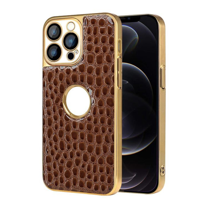 Funda para teléfono con marco galvanizado con textura de cocodrilo perlado y piel vegana., For iPhone 12 Pro Max, For iPhone 12 Pro, For iPhone 11 Pro Max, For iPhone 11, For iPhone 11 Pro