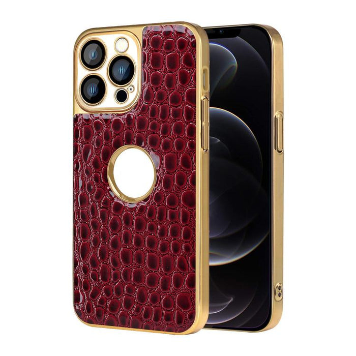 Funda para teléfono con marco galvanizado con textura de cocodrilo perlado y piel vegana., For iPhone 12 Pro Max, For iPhone 12 Pro, For iPhone 11 Pro Max, For iPhone 11, For iPhone 11 Pro