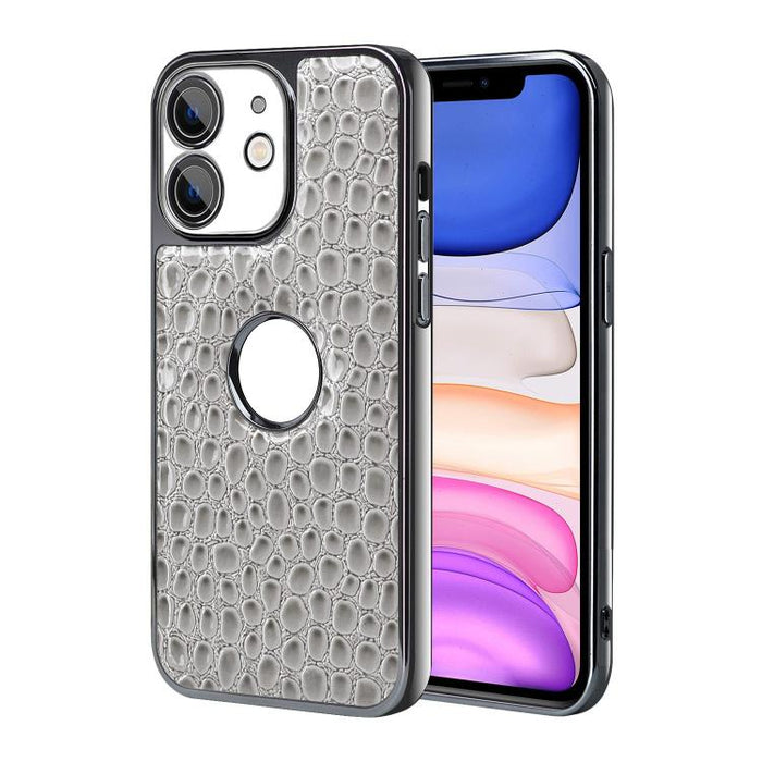 Funda para teléfono con marco galvanizado con textura de cocodrilo perlado y piel vegana., For iPhone 12 Pro Max, For iPhone 12 Pro, For iPhone 11 Pro Max, For iPhone 11, For iPhone 11 Pro