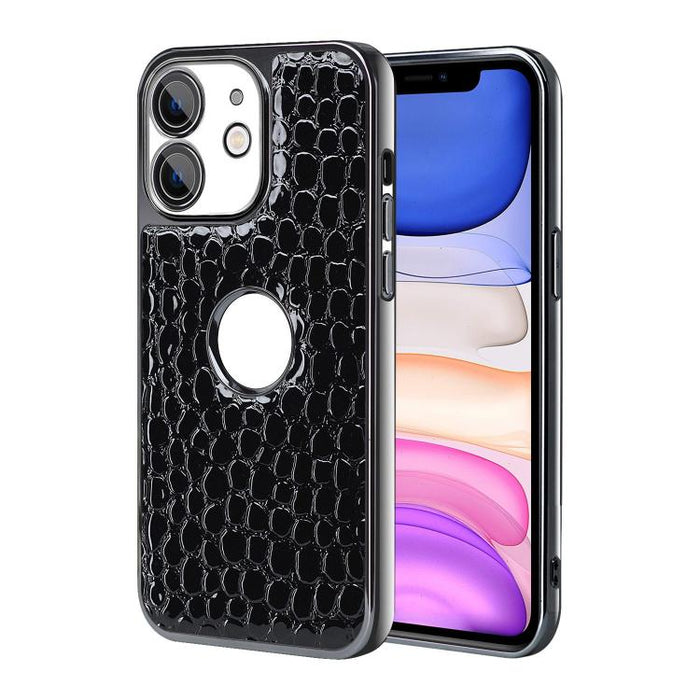 Funda para teléfono con marco galvanizado con textura de cocodrilo perlado y piel vegana., For iPhone 12 Pro Max, For iPhone 12 Pro, For iPhone 11 Pro Max, For iPhone 11, For iPhone 11 Pro