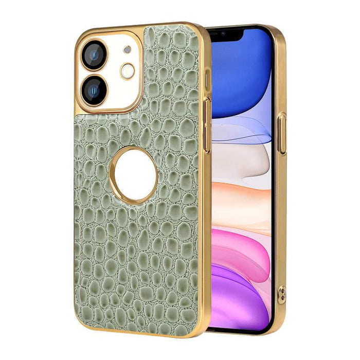 Funda para teléfono con marco galvanizado con textura de cocodrilo perlado y piel vegana., For iPhone 12 Pro Max, For iPhone 12 Pro, For iPhone 11 Pro Max, For iPhone 11, For iPhone 11 Pro