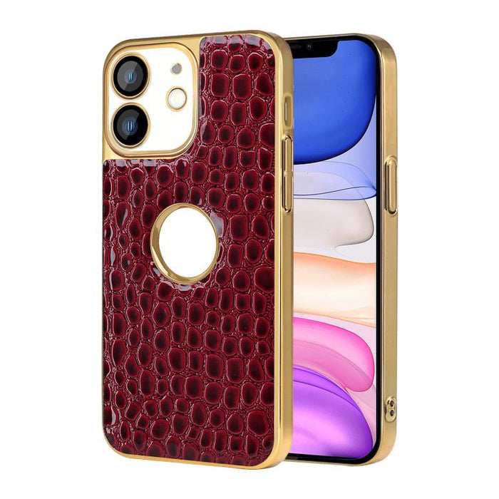 Funda para teléfono con marco galvanizado con textura de cocodrilo perlado y piel vegana., For iPhone 12 Pro Max, For iPhone 12 Pro, For iPhone 11 Pro Max, For iPhone 11, For iPhone 11 Pro