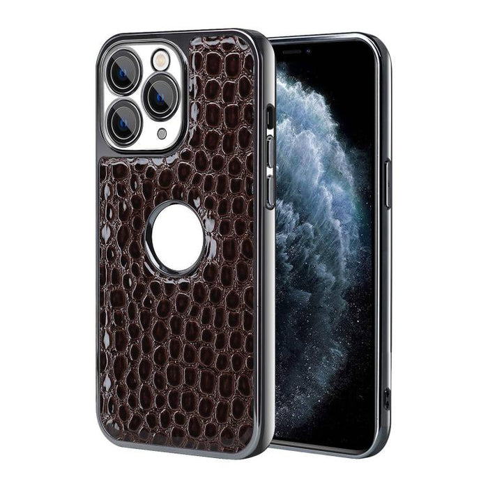 Funda para teléfono con marco galvanizado con textura de cocodrilo perlado y piel vegana., For iPhone 12 Pro Max, For iPhone 12 Pro, For iPhone 11 Pro Max, For iPhone 11, For iPhone 11 Pro