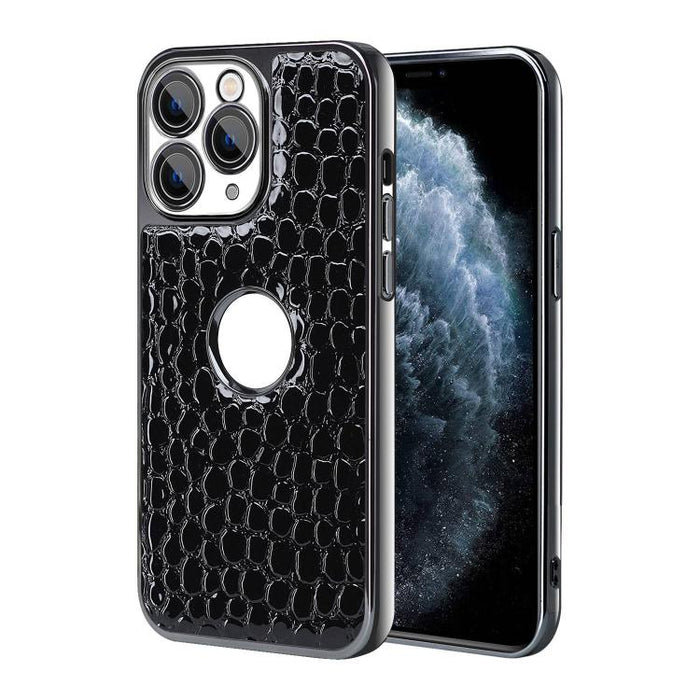 Funda para teléfono con marco galvanizado con textura de cocodrilo perlado y piel vegana., For iPhone 12 Pro Max, For iPhone 12 Pro, For iPhone 11 Pro Max, For iPhone 11, For iPhone 11 Pro