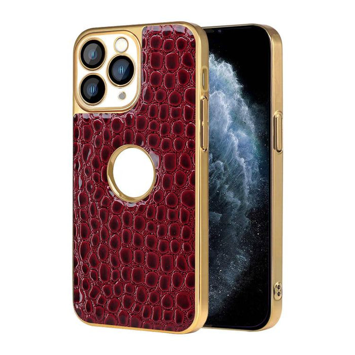 Funda para teléfono con marco galvanizado con textura de cocodrilo perlado y piel vegana., For iPhone 12 Pro Max, For iPhone 12 Pro, For iPhone 11 Pro Max, For iPhone 11, For iPhone 11 Pro