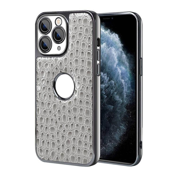 Funda para teléfono con marco galvanizado con textura de cocodrilo perlado y piel vegana., For iPhone 12 Pro Max, For iPhone 12 Pro, For iPhone 11 Pro Max, For iPhone 11, For iPhone 11 Pro