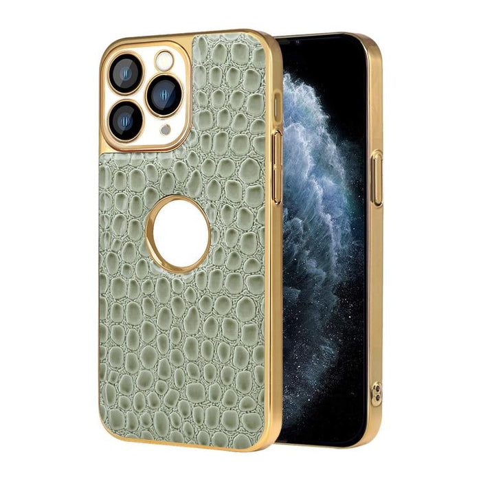 Funda para teléfono con marco galvanizado con textura de cocodrilo perlado y piel vegana., For iPhone 12 Pro Max, For iPhone 12 Pro, For iPhone 11 Pro Max, For iPhone 11, For iPhone 11 Pro