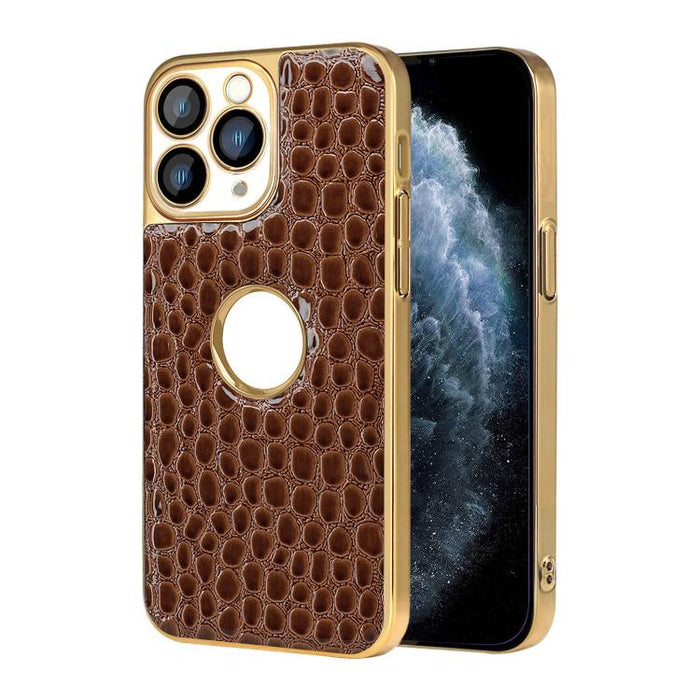 Funda para teléfono con marco galvanizado con textura de cocodrilo perlado y piel vegana., For iPhone 12 Pro Max, For iPhone 12 Pro, For iPhone 11 Pro Max, For iPhone 11, For iPhone 11 Pro