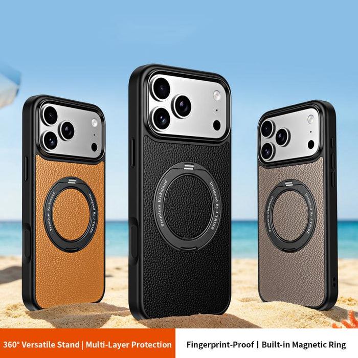 Funda magnética de piel vegana con soporte giratorio de 360 grados para teléfono móvil., For iPhone 17 Pro Max, For iPhone 17 Pro, For iPhone 16 Pro Max, For iPhone 16 Pro, For iPhone 15 Pro Max, For iPhone 15 Pro