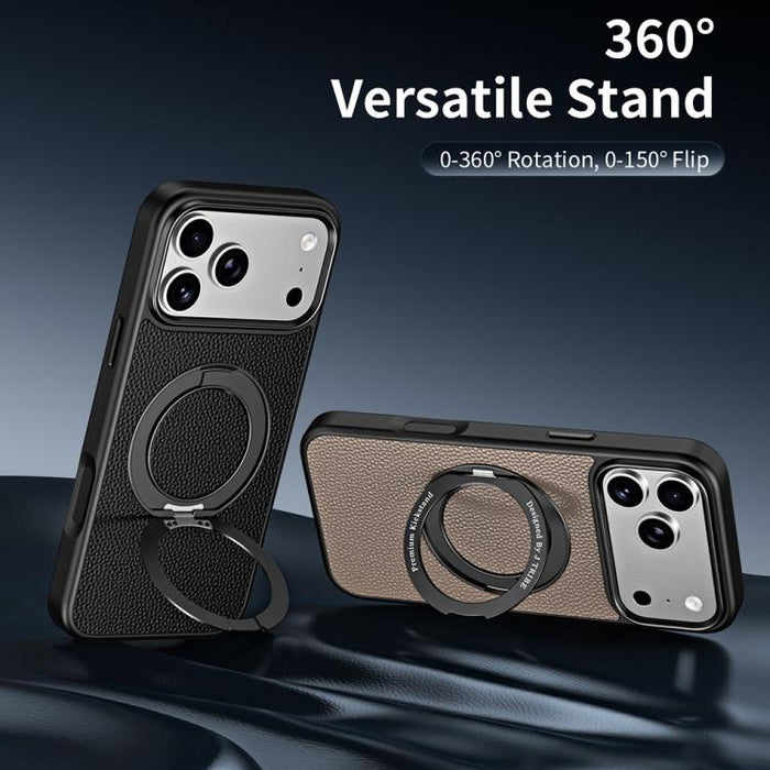 Funda magnética de piel vegana con soporte giratorio de 360 grados para teléfono móvil., For iPhone 17 Pro Max, For iPhone 17 Pro, For iPhone 16 Pro Max, For iPhone 16 Pro, For iPhone 15 Pro Max, For iPhone 15 Pro