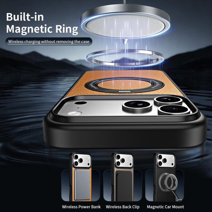 Funda magnética de piel vegana con soporte giratorio de 360 grados para teléfono móvil., For iPhone 17 Pro Max, For iPhone 17 Pro, For iPhone 16 Pro Max, For iPhone 16 Pro, For iPhone 15 Pro Max, For iPhone 15 Pro