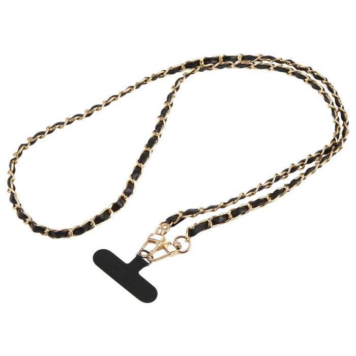 Cordón ajustable cruzado para teléfono, cadena de metal de piel sintética con almohadilla de sujeción, 120cm