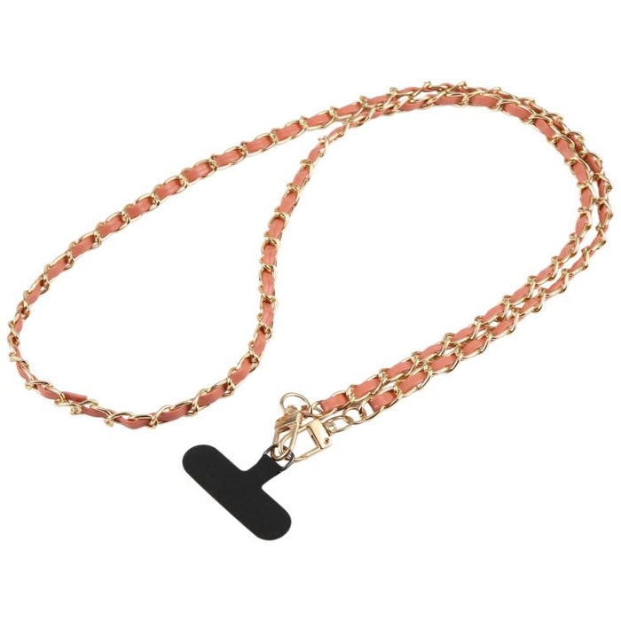 Cordón ajustable cruzado para teléfono, cadena de metal de piel sintética con almohadilla de sujeción, 120cm