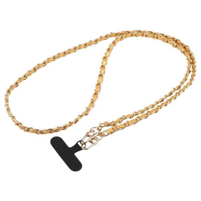 Cordón ajustable cruzado para teléfono, cadena de metal de piel sintética con almohadilla de sujeción, 120cm