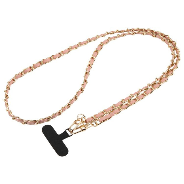 Cordón ajustable cruzado para teléfono, cadena de metal de piel sintética con almohadilla de sujeción, 120cm