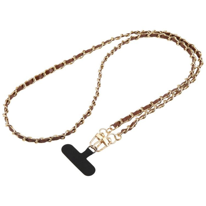 Cordón ajustable cruzado para teléfono, cadena de metal de piel sintética con almohadilla de sujeción, 120cm