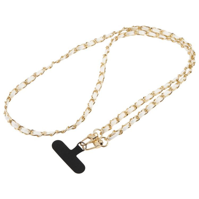 Cordón ajustable cruzado para teléfono, cadena de metal de piel sintética con almohadilla de sujeción, 120cm