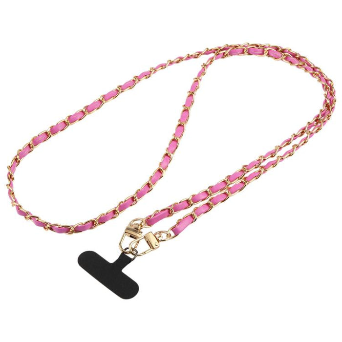 Cordón ajustable cruzado para teléfono, cadena de metal de piel sintética con almohadilla de sujeción, 120cm