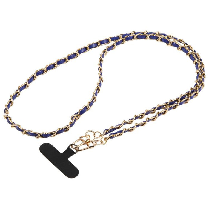Cordón ajustable cruzado para teléfono, cadena de metal de piel sintética con almohadilla de sujeción, 120cm