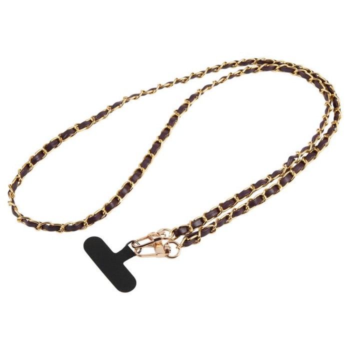 Cordón ajustable cruzado para teléfono, cadena de metal de piel sintética con almohadilla de sujeción, 120cm