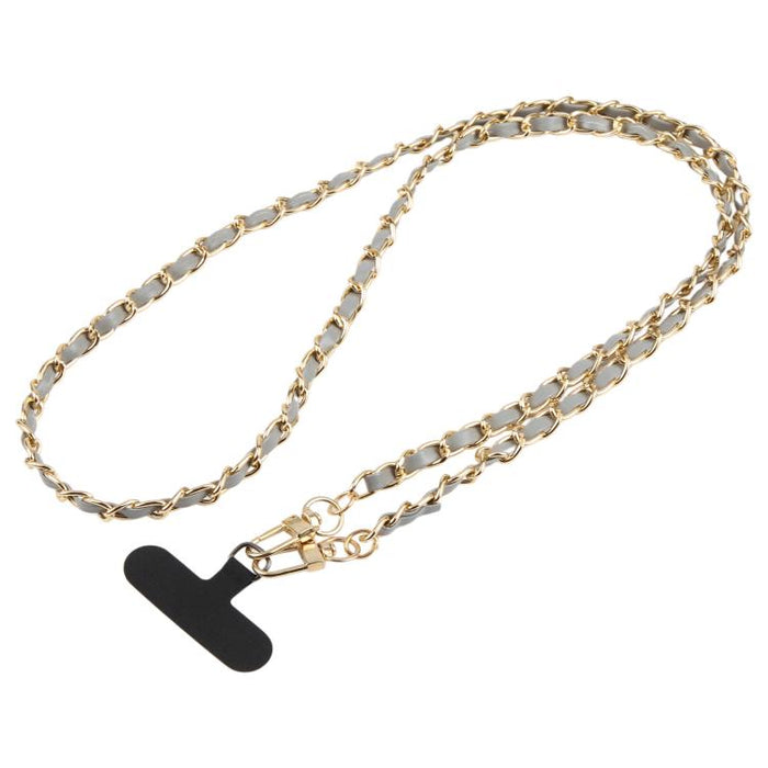 Cordón ajustable cruzado para teléfono, cadena de metal de piel sintética con almohadilla de sujeción, 120cm