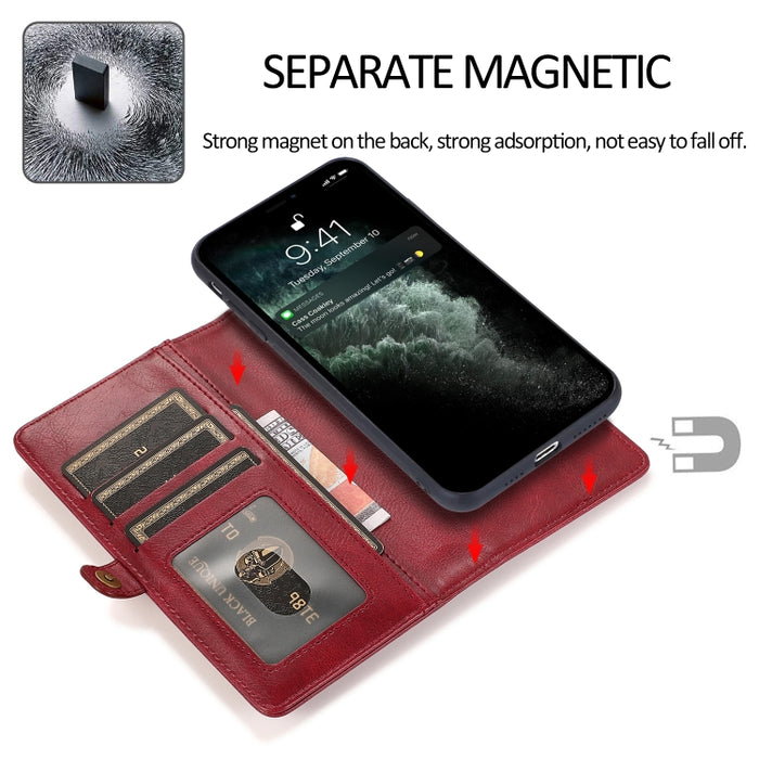 Múltiples ranuras para tarjetas Estuche de cuero con tapa horizontal magnética desmontable con ranuras para tarjetas y soporte y billetera
