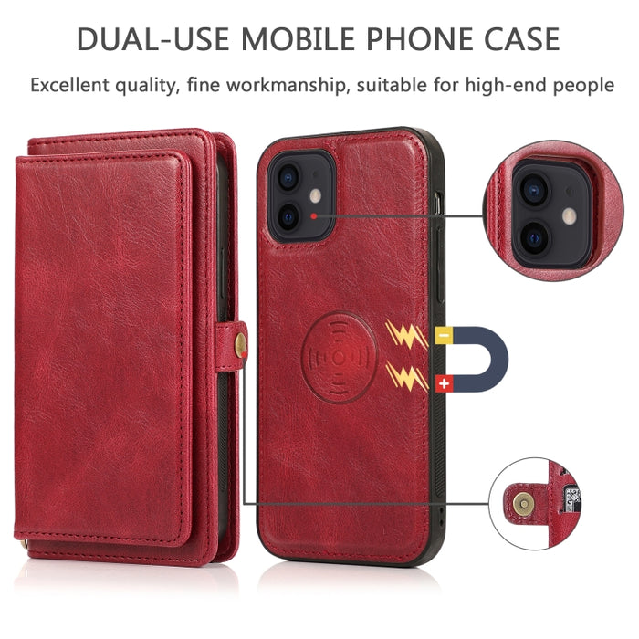 Múltiples ranuras para tarjetas Estuche de cuero con tapa horizontal magnética desmontable con ranuras para tarjetas y soporte y billetera