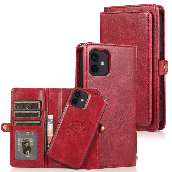 Múltiples ranuras para tarjetas Estuche de cuero con tapa horizontal magnética desmontable con ranuras para tarjetas y soporte y billetera