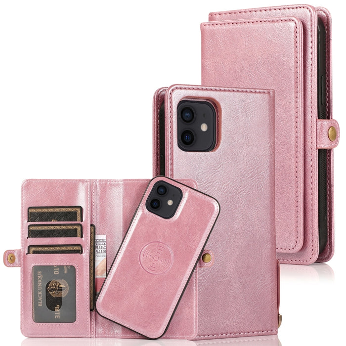Múltiples ranuras para tarjetas Estuche de cuero con tapa horizontal magnética desmontable con ranuras para tarjetas y soporte y billetera