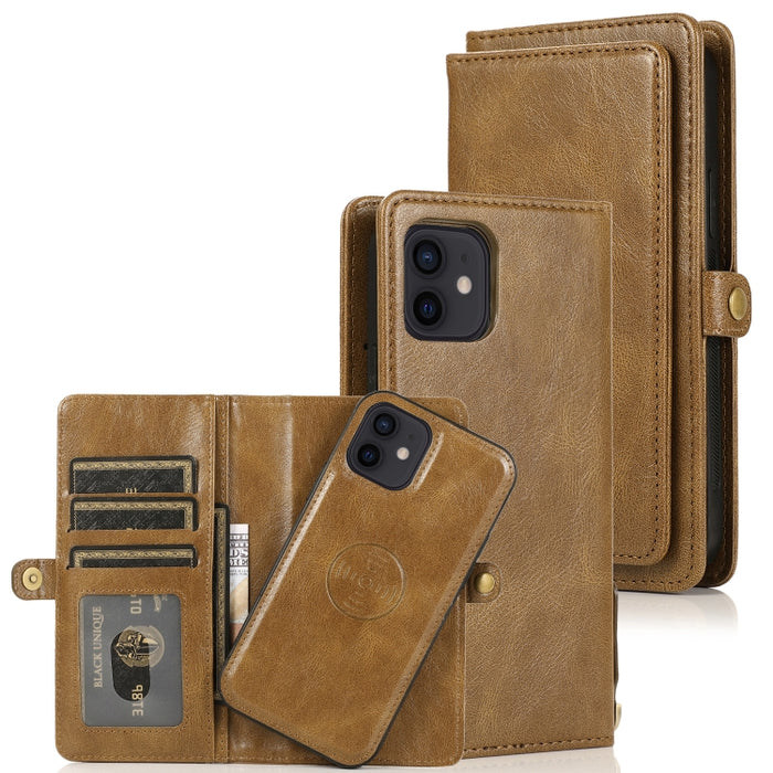 Múltiples ranuras para tarjetas Estuche de cuero con tapa horizontal magnética desmontable con ranuras para tarjetas y soporte y billetera