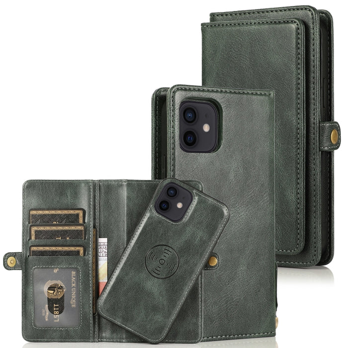 Múltiples ranuras para tarjetas Estuche de cuero con tapa horizontal magnética desmontable con ranuras para tarjetas y soporte y billetera