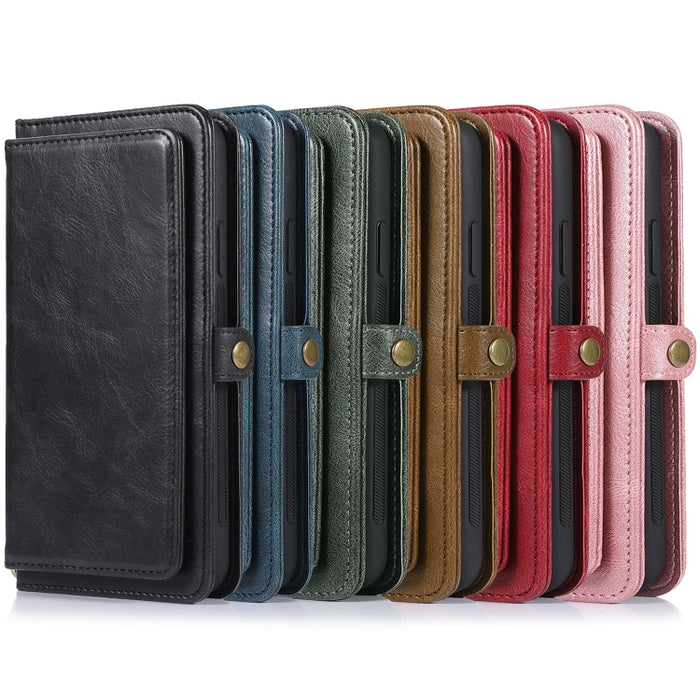 Múltiples ranuras para tarjetas Estuche de cuero con tapa horizontal magnética desmontable con ranuras para tarjetas y soporte y billetera