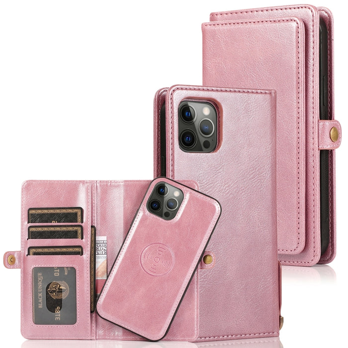 Múltiples ranuras para tarjetas Estuche de cuero con tapa horizontal magnética desmontable con ranuras para tarjetas y soporte y billetera