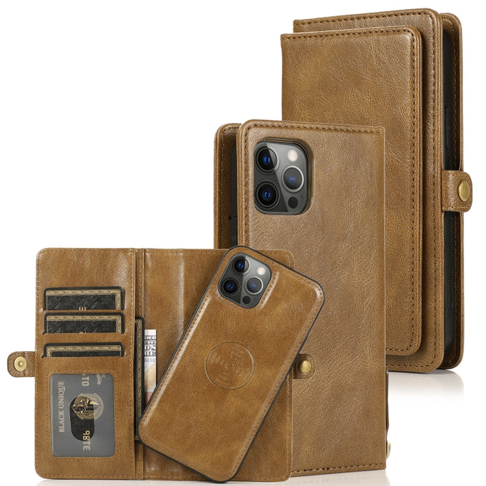 Múltiples ranuras para tarjetas Estuche de cuero con tapa horizontal magnética desmontable con ranuras para tarjetas y soporte y billetera