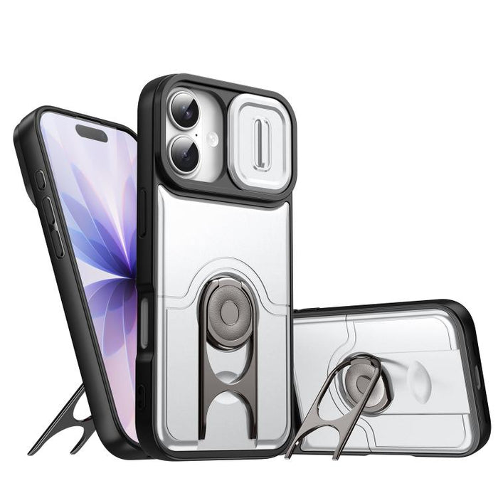 Funda para teléfono con cubierta deslizante para cámara, soporte giratorio 2 en 1, airbag y protección antigolpes., For iPhone 17e / 16e, For iPhone 17 Pro Max, For iPhone 17 Pro, For iPhone 17, For iPhone Air, For iPhone 16 Pro Max