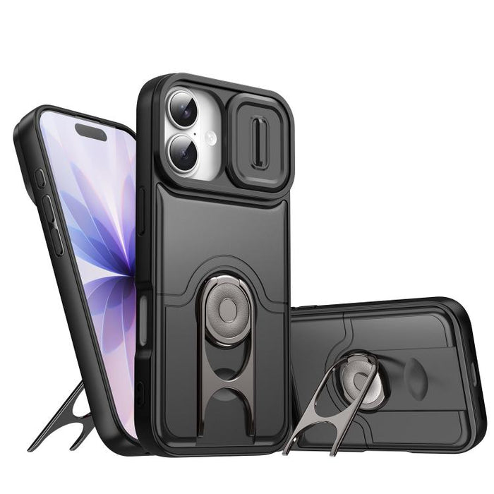 Funda para teléfono con cubierta deslizante para cámara, soporte giratorio 2 en 1, airbag y protección antigolpes., For iPhone 17e / 16e, For iPhone 17 Pro Max, For iPhone 17 Pro, For iPhone 17, For iPhone Air, For iPhone 16 Pro Max