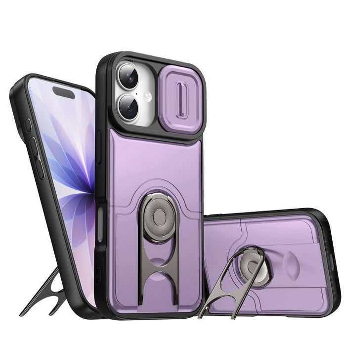 Funda para teléfono con cubierta deslizante para cámara, soporte giratorio 2 en 1, airbag y protección antigolpes., For iPhone 17e / 16e, For iPhone 17 Pro Max, For iPhone 17 Pro, For iPhone 17, For iPhone Air, For iPhone 16 Pro Max