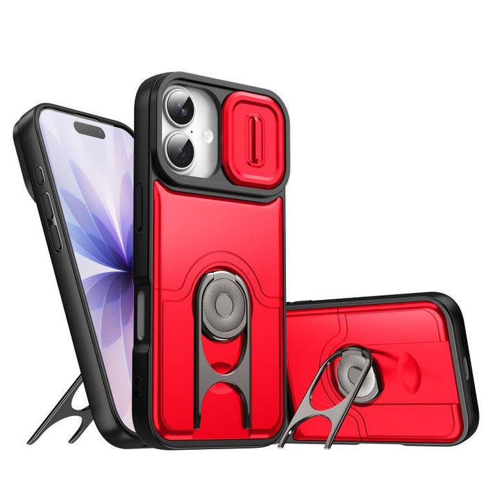 Funda para teléfono con cubierta deslizante para cámara, soporte giratorio 2 en 1, airbag y protección antigolpes., For iPhone 17e / 16e, For iPhone 17 Pro Max, For iPhone 17 Pro, For iPhone 17, For iPhone Air, For iPhone 16 Pro Max