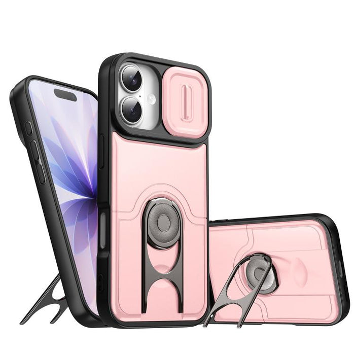 Funda para teléfono con cubierta deslizante para cámara, soporte giratorio 2 en 1, airbag y protección antigolpes., For iPhone 17e / 16e, For iPhone 17 Pro Max, For iPhone 17 Pro, For iPhone 17, For iPhone Air, For iPhone 16 Pro Max