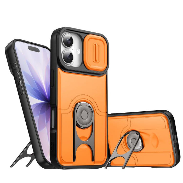 Funda para teléfono con cubierta deslizante para cámara, soporte giratorio 2 en 1, airbag y protección antigolpes., For iPhone 17e / 16e, For iPhone 17 Pro Max, For iPhone 17 Pro, For iPhone 17, For iPhone Air, For iPhone 16 Pro Max